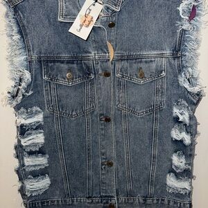 BiBi Distressed Denim Sleeveless Blouse